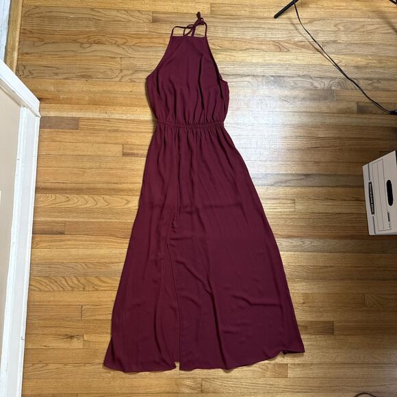 Show Me Your Mumu Women’s Medium Maroon Halter Maxi Dress Split Front Made in US - Picture 6 of 10